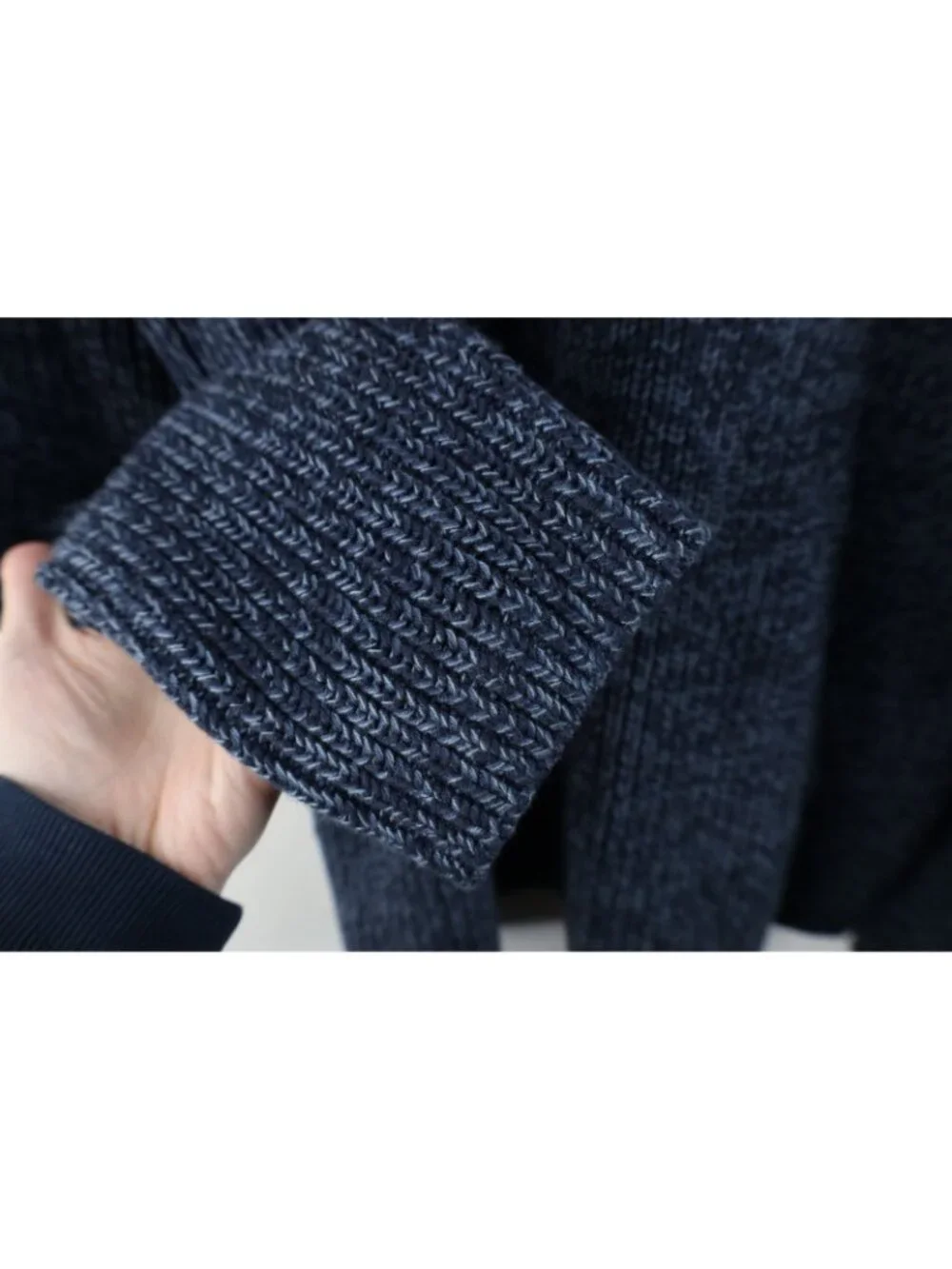 Vtg 90s LL Bean Mens Large Blank Marled Ribbed Knit Henley Sweater Blue Cotton